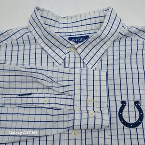 Antigua Indianapolis Colts Button Down Shirt Men's XL Blue Plaid Long Sleeve